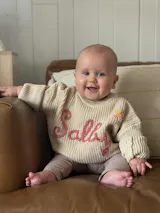 Personalized Baby Name Sweater – Hand Embroidered Knit Outfit, Newborn Gift, Baby Shower Gift