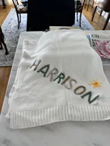 Hand Embroidered Baby Name Blanket – Handmade Knit Personalized Blanket, Luxury Newborn Keepsake Gift