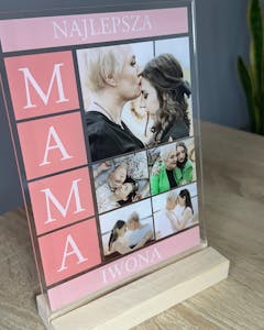 Najlepsza Mama - Prezent dla mamy - Kolaż zdjęć - Druk na szkle z podstawką