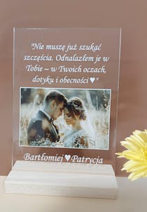 Miłosny cytat ze zdjęciem - Dla zakochanych - Druk na szkle z podstawką