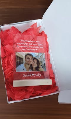 Miłosny cytat ze zdjęciem - Dla zakochanych - Druk na szkle z podstawką