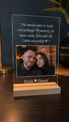 Miłosny cytat ze zdjęciem - Dla zakochanych - Druk na szkle z podstawką