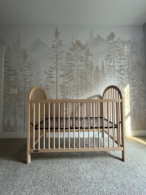 Neutral Beige Foggy Pine Tree Forest Mural