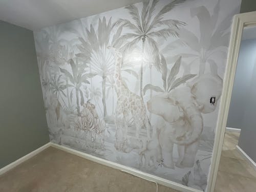 African Safari Wallpaper Mural in Neutral Beige