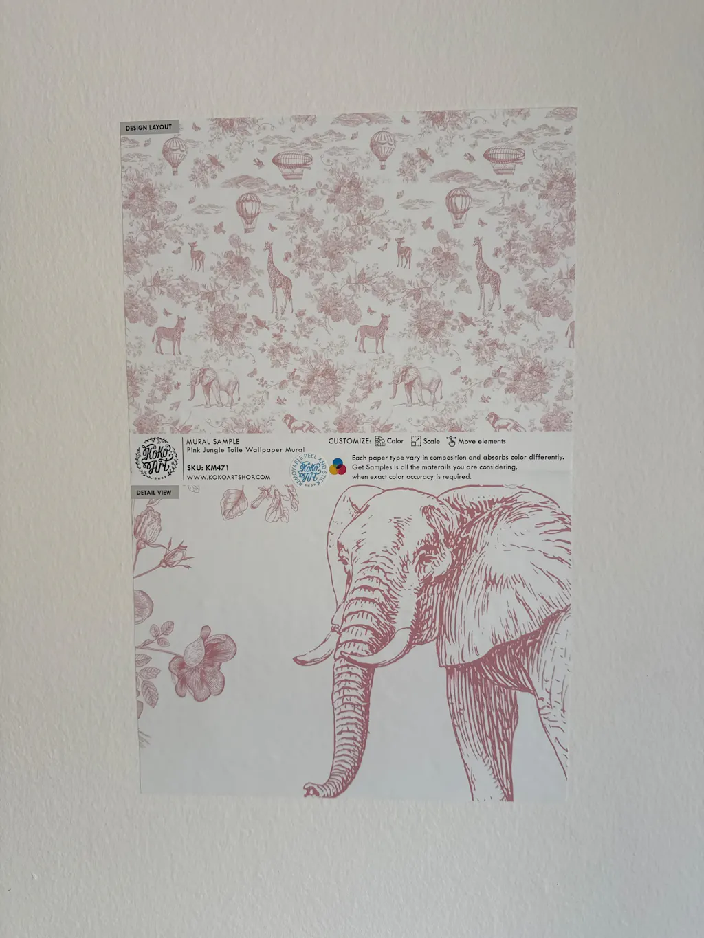 Jungle Toile Mural - Color Baby Pink