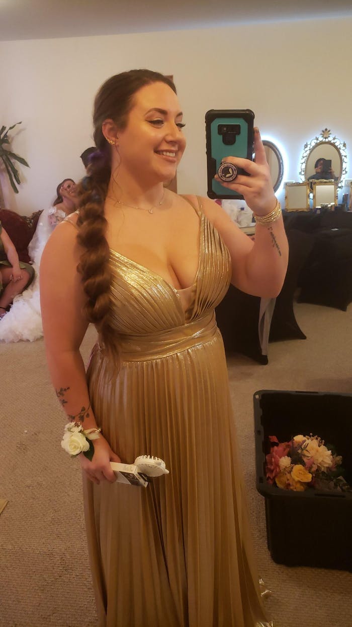 A-line V-Neck Floor-Length Jersey Prom Dresses With Pleated