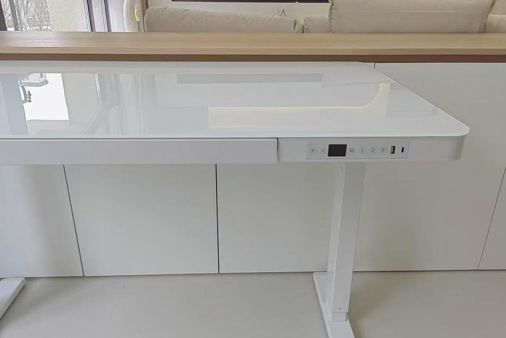 Vetra Glass Standing Desk with Drawer - Electric Height Adjustable