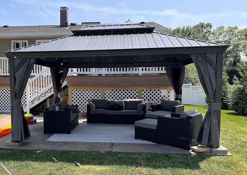 Kozyard Alexander 12' X 16' Hardtop Gazebo, Aluminum Metal Gazebo with Galvanized Steel Double Roof Canopy, Curtain and Netting