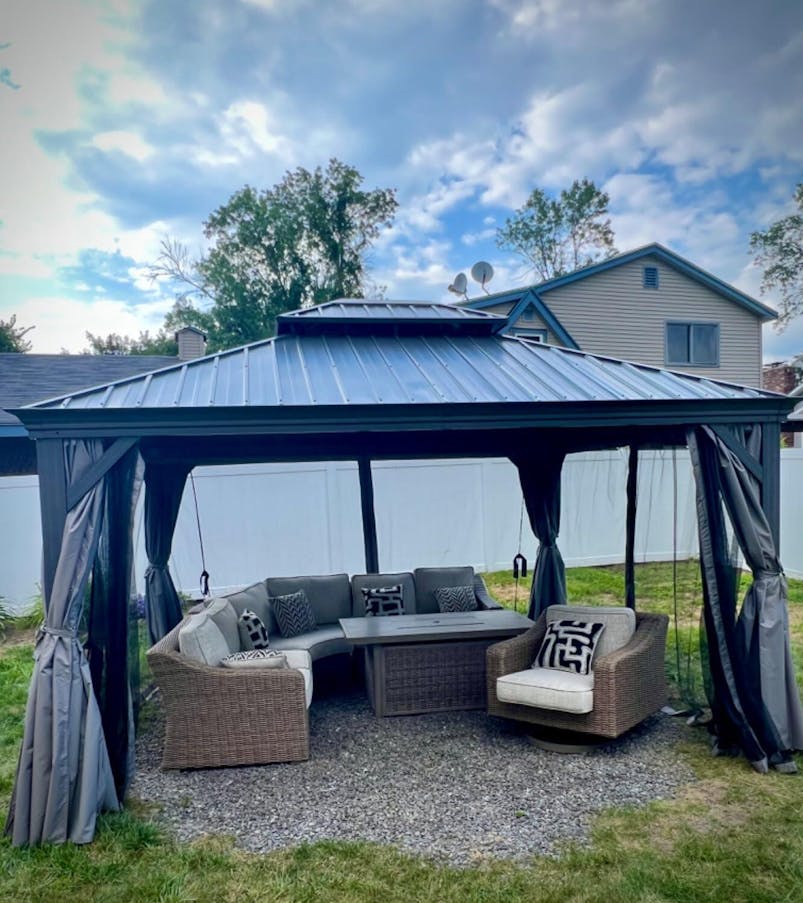 Kozyard Alexander 12' X 14' Hardtop Gazebo, Aluminum Metal  with Galvanized Steel Double Roof Canopy, Curtain and Netting