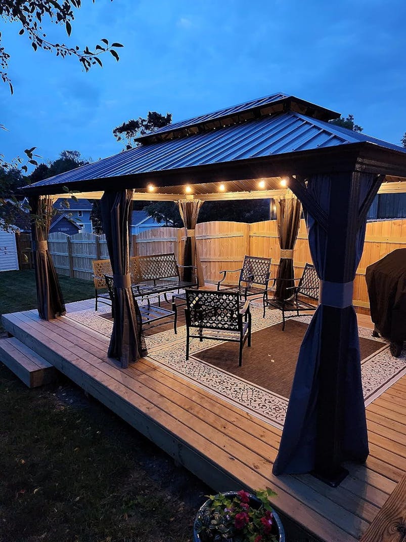 Kozyard Alexander 12' X 18' Hardtop Gazebo Aluminum Metal Gazebo with Galvanized Steel Double Roof Canopy, Curtain and Netting