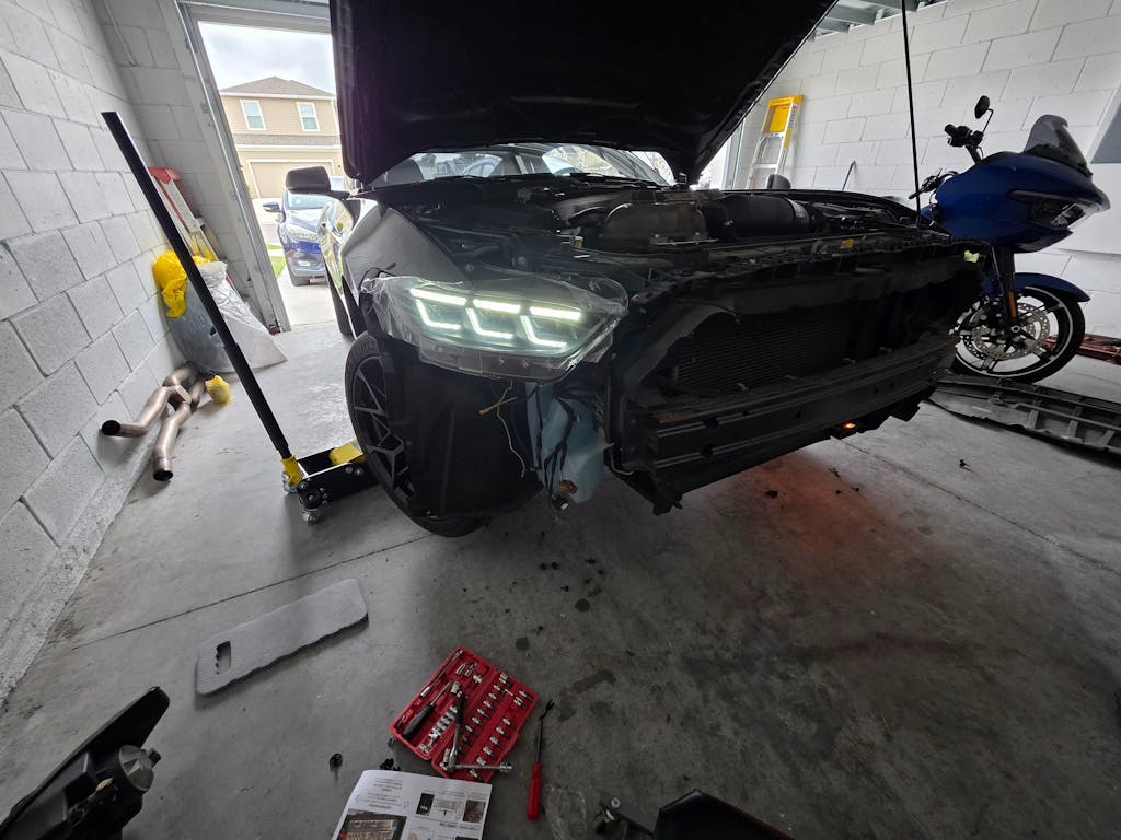 LED Headlight for 2015-2017 Ford Mustang, Projector Front Lamp Assembly with Triple Beam Lens