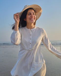 Purple Beautiful Cotton Kurti with Pant and Dupatta Set with Embroidery Work