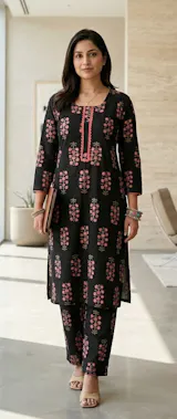 Black Petal Printed Co-Ord Set