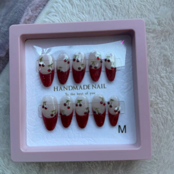 Cherry Red French -  Handmade Press On Nails