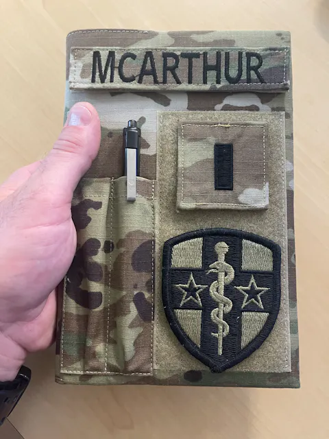 Military Book cover for green journal with loop tape for name tag and patches | Military gift. Style 4.