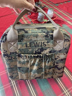 Camouflage insulated lunch bag with loop tape for name tag | Handmade in the US.