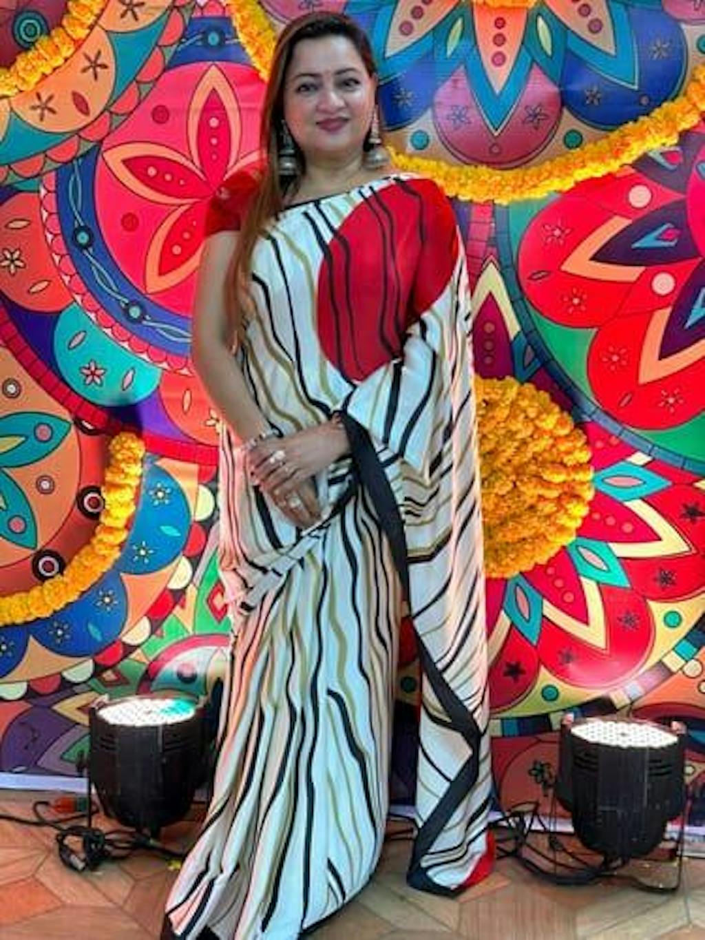 White Satin Crepe Saree