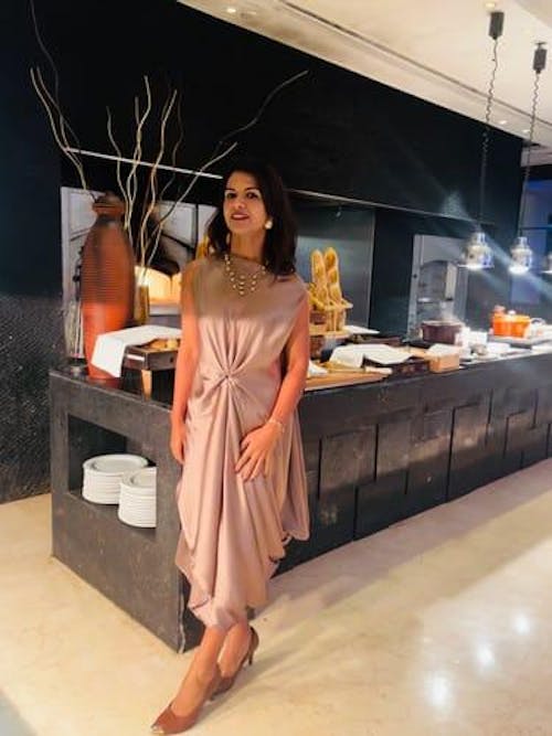 Copper Satin Cowl Asymmetric Gown