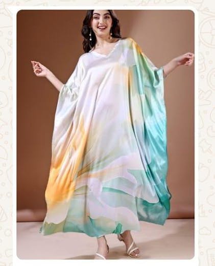 Aqua Waves Soft Satin Kaftan with Digital Print – Label Aarna