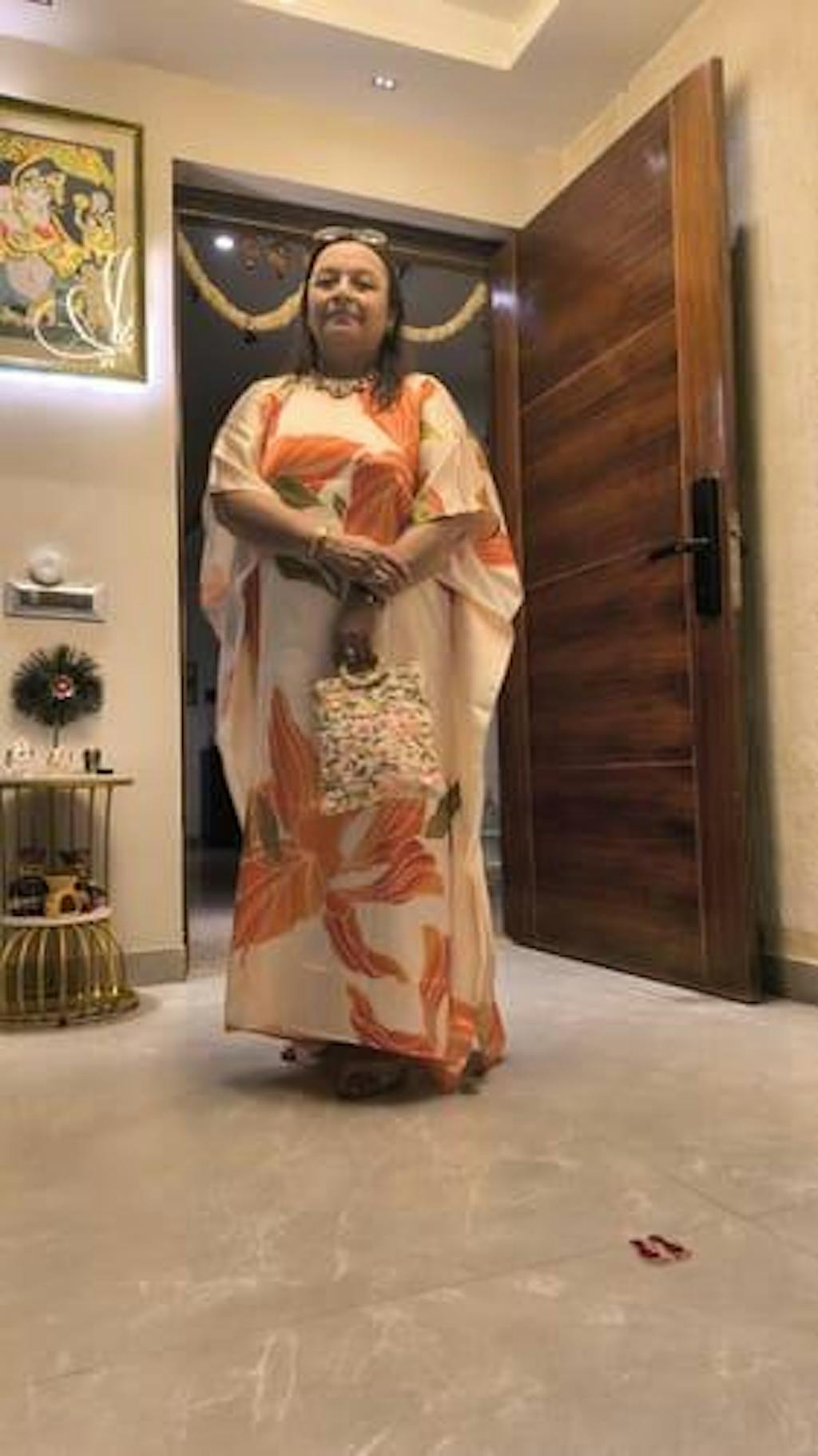 Tangerine Blossom Soft Satin Kaftan with Digital Print