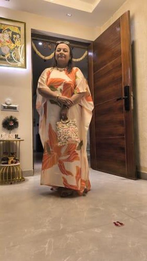 Tangerine Blossom Soft Satin Kaftan with Digital Print