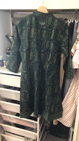 Olive - block print fish dress with upcycled fabric hem