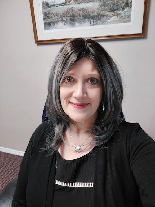 15-inch Shadow Grey/Dull Silver (Dark Espresso-tint Roots) Layered Soft Wolf Cut Synthetic Wig