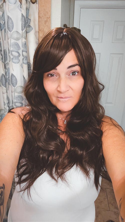 23-Inch Neutral Dark Brown Wavy Synthetic Wig