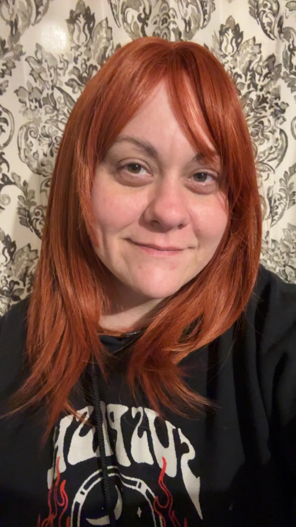 15-Inch Solid Sunkissed Firey Orange Subtly Flicked Ends Barely Wavy Cut Synthetic Wig