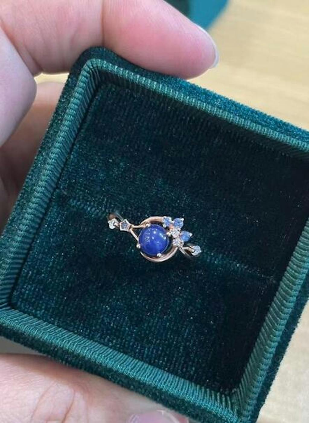 Unique Design Engagement Ring Star Sapphire Moon Star Promise Ring