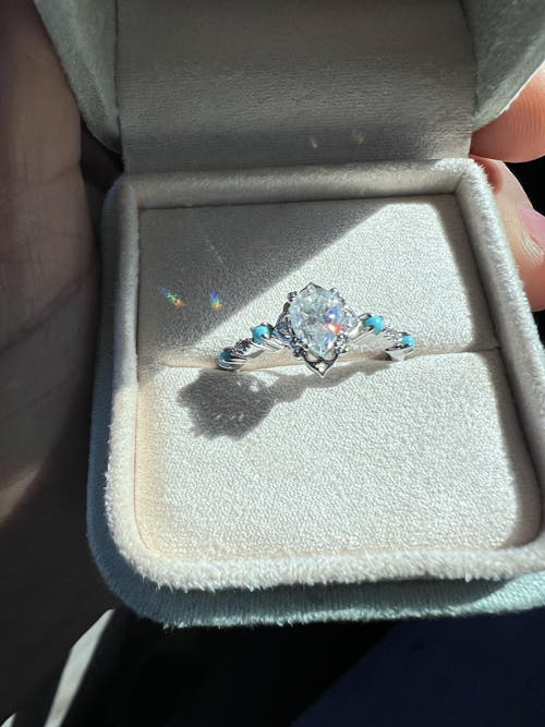 Vintage Pear Cut Moissanite Engagement Ring Turquoise Wedding Band