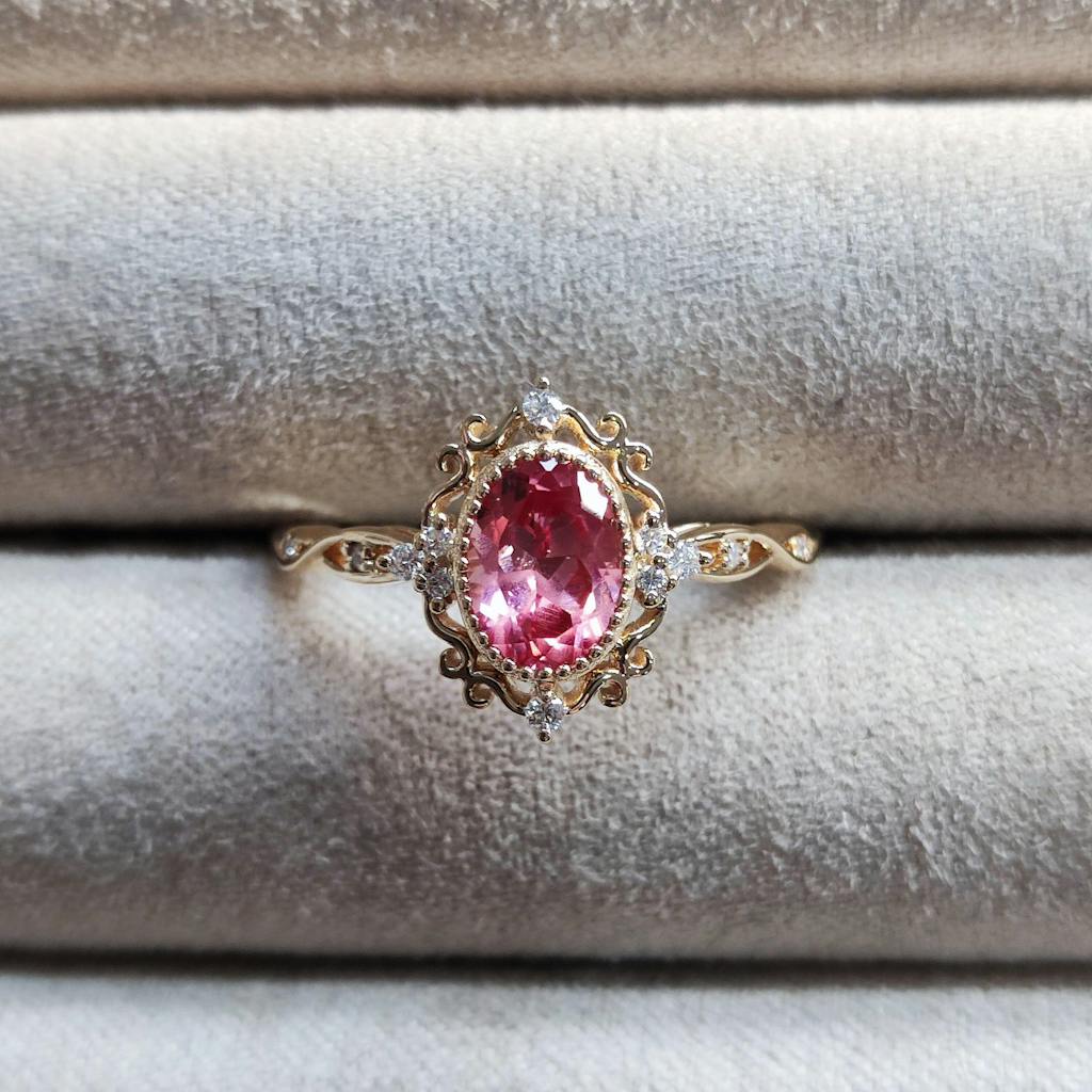 Signature Vintage Oval Cut Lab Pink Sapphire Engagement Ring