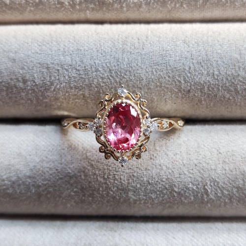 Signature Vintage Oval Cut Lab Pink Sapphire Engagement Ring