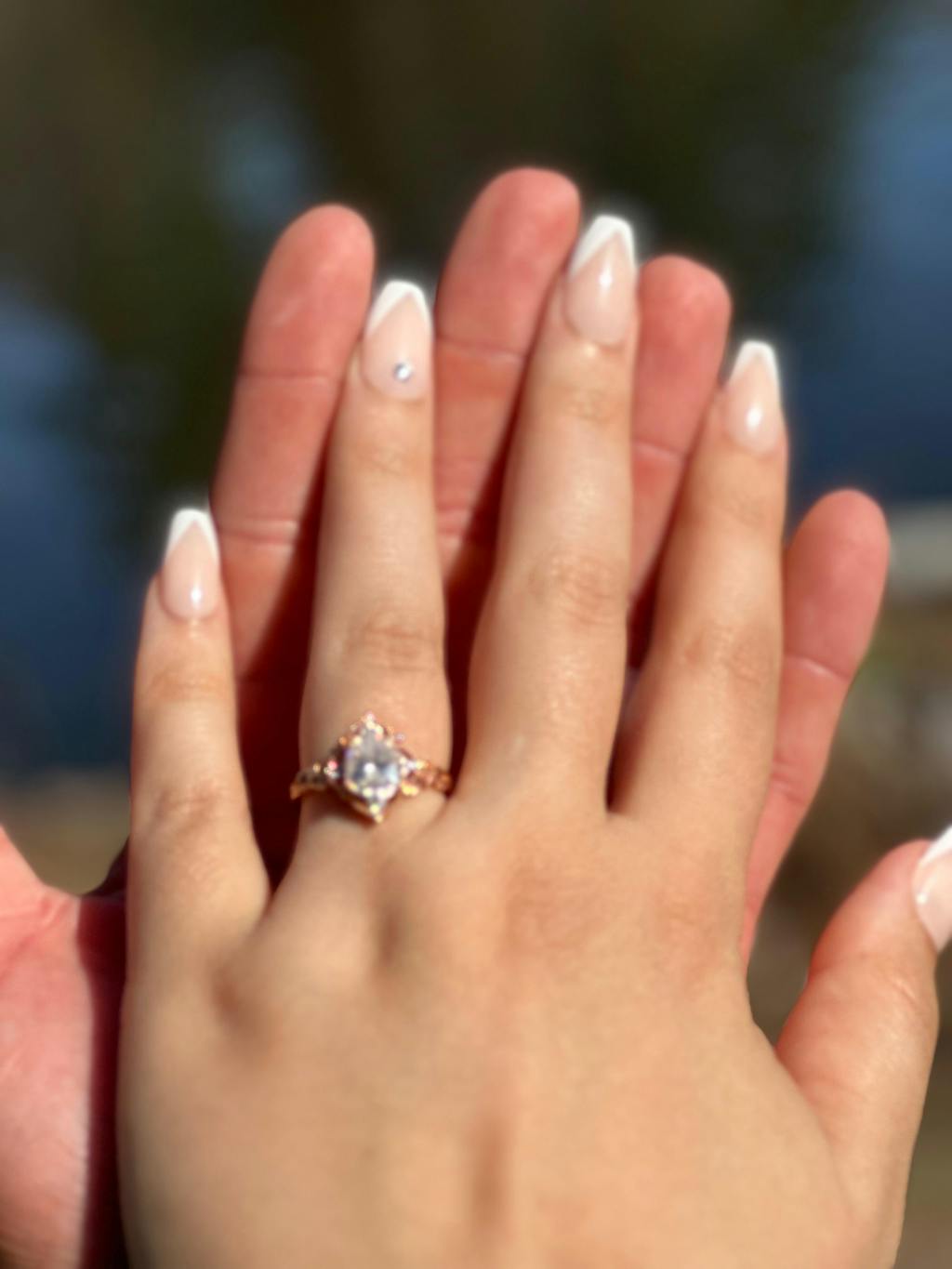 Nature Inspired Moss Agate Leaf Engagement Ring Set Chevron Wedding Band 2pcs