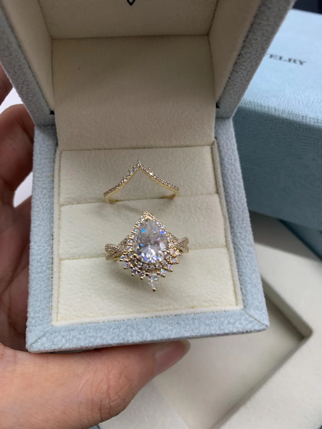 Unique Pear Cut Halo Infinity Twisted Moissanite Ring Bridal Set 2pcs