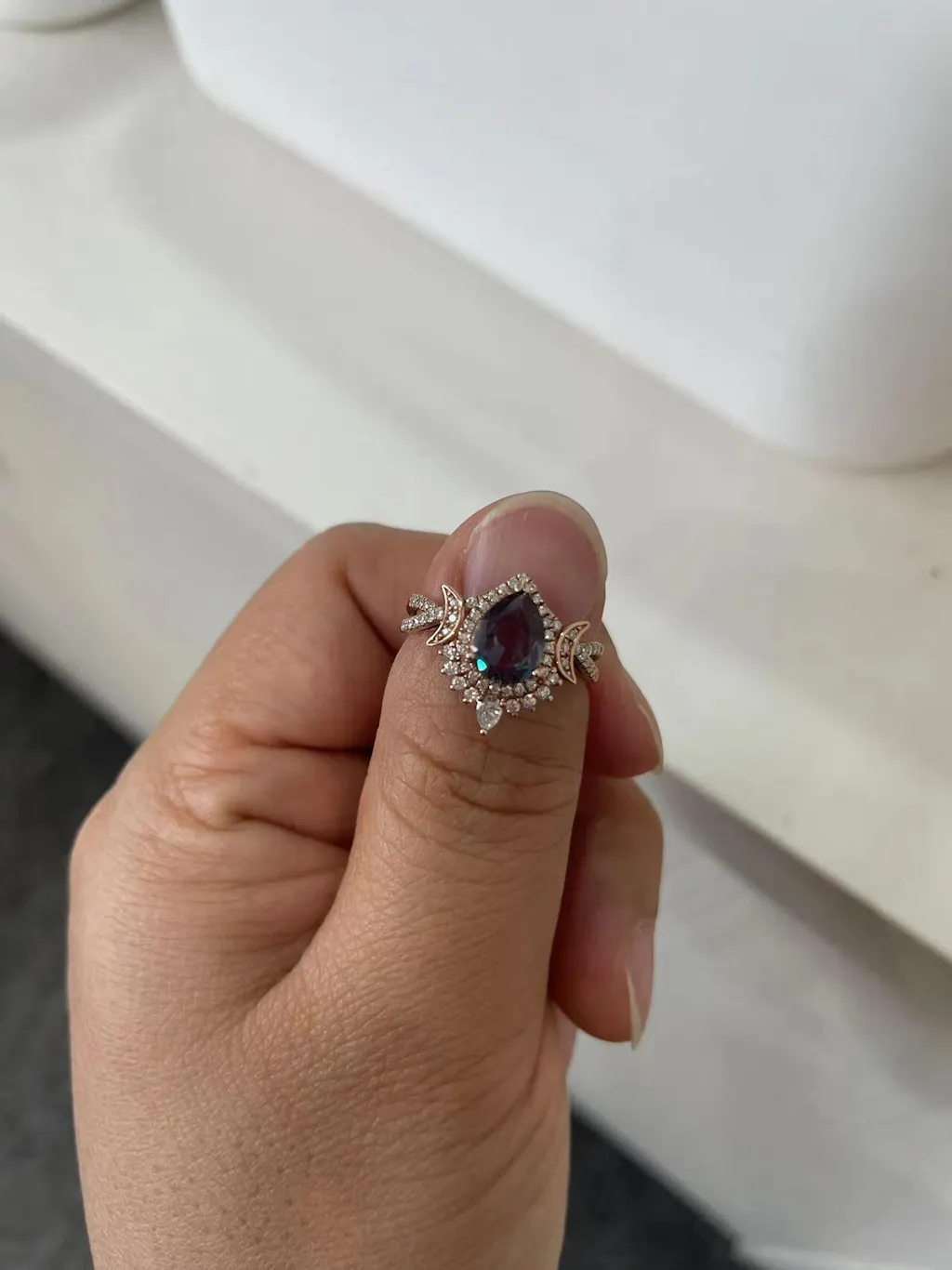Unique Pear Cut Halo Infinity Twisted Moissanite Ring Bridal Set 2pcs