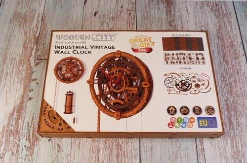 Wooden.City l Industrielle Vintage - Wanduhr | 3D Holzpuzzle