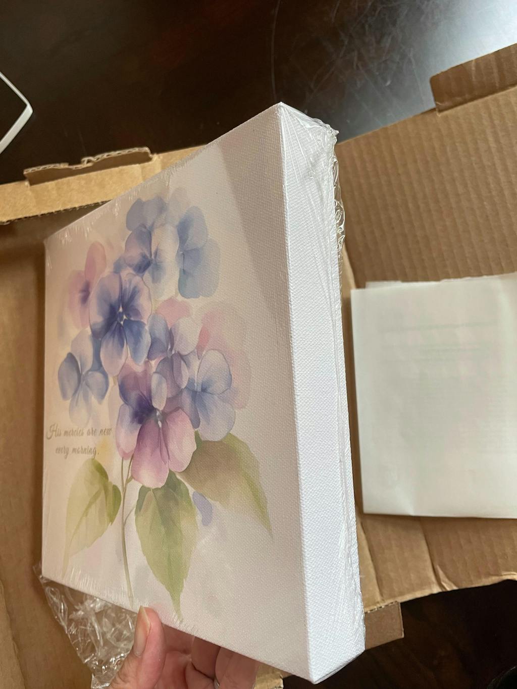 Morning Mercies, Blue Hydrangea Watercolor Christian Wall Art