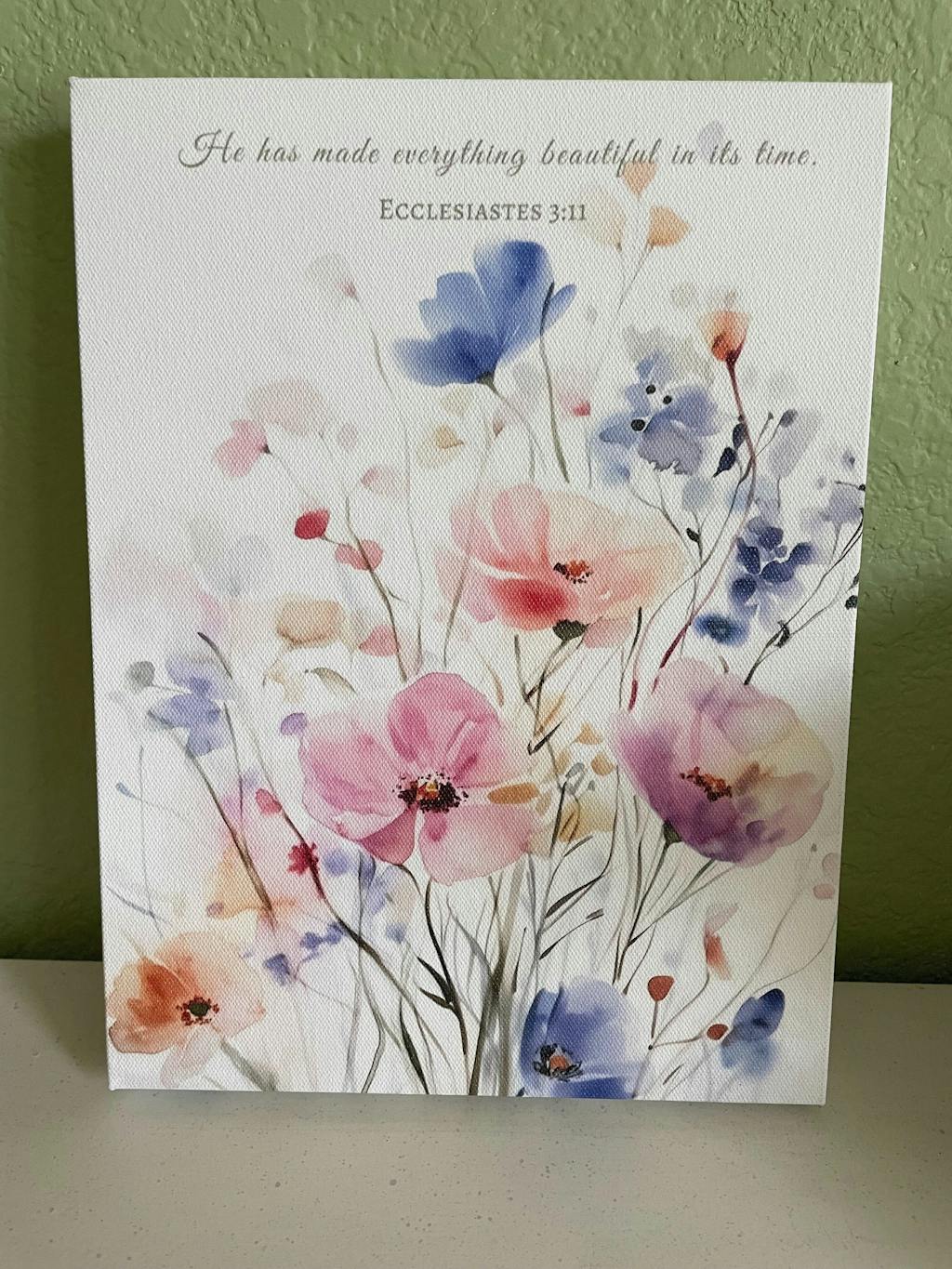 Beautiful in His Time, Watercolor Floral Christian Wall Art, Ecclesiastes 3:11