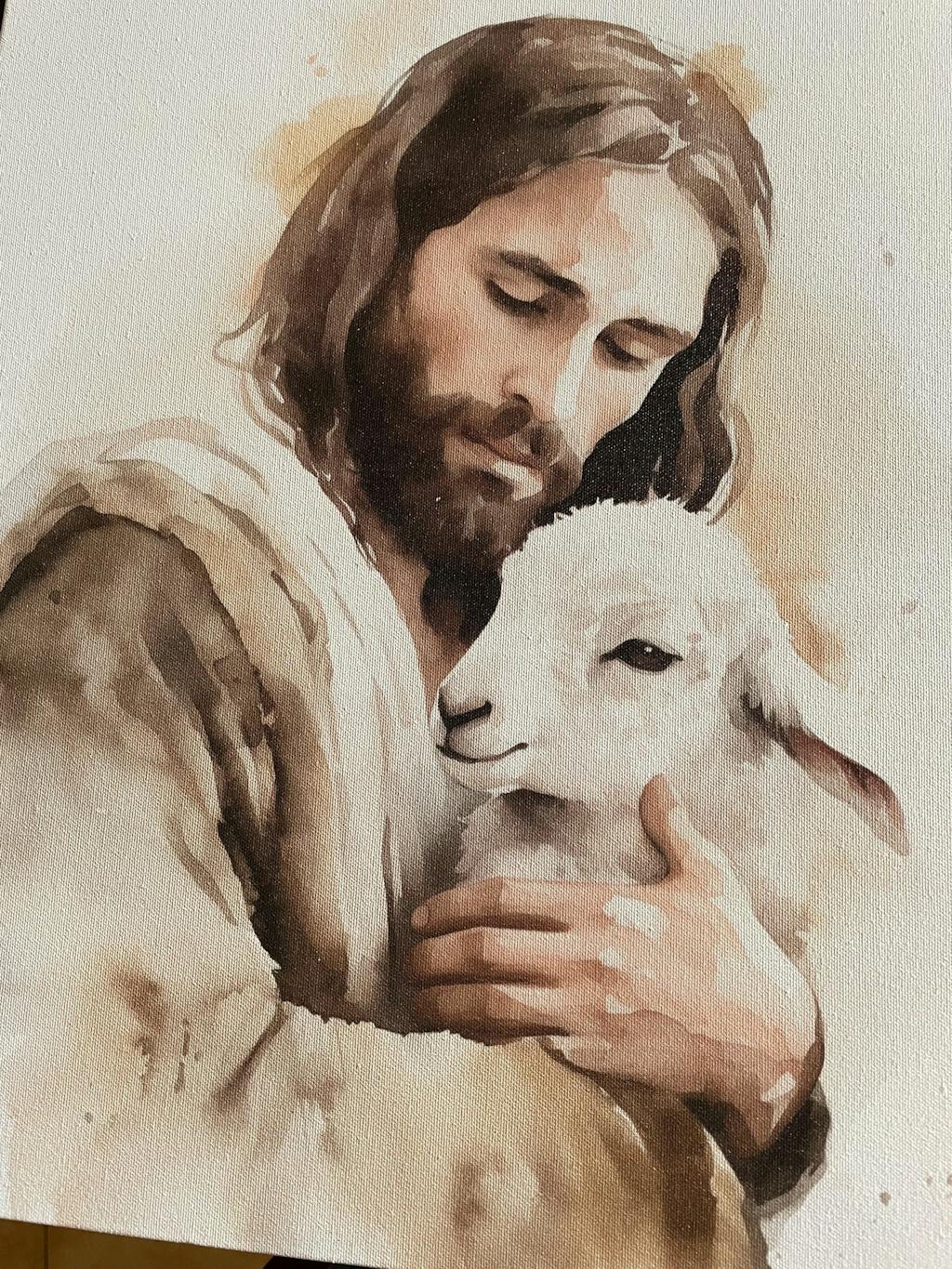 Jesus the Good Shepherd, Christian Watercolor Wall Art