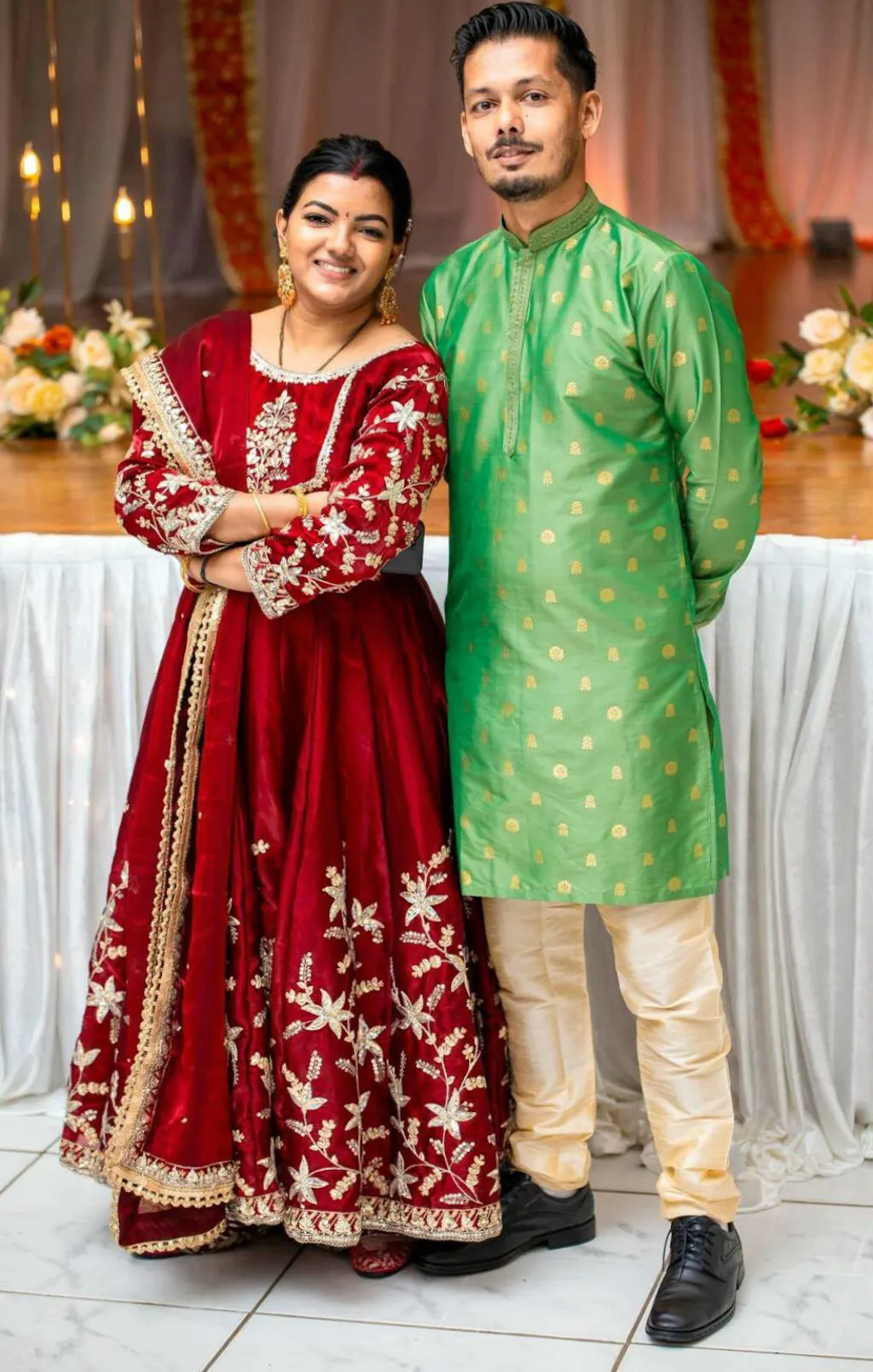 Red Tara Print Belted Anarkali