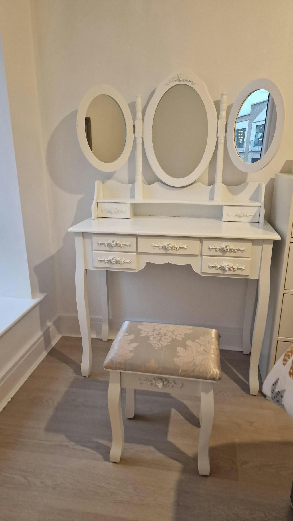 Monaco Dressing Table Stool & Mirror Set White Painted Laura