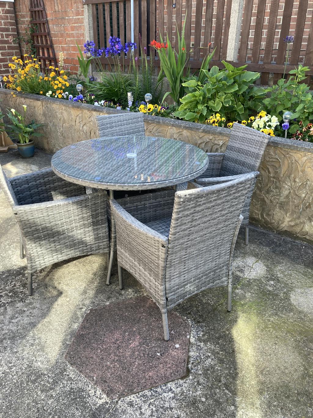 Kemble 4 Seater Rattan Round Dining Table & Chair Set Black Garden F