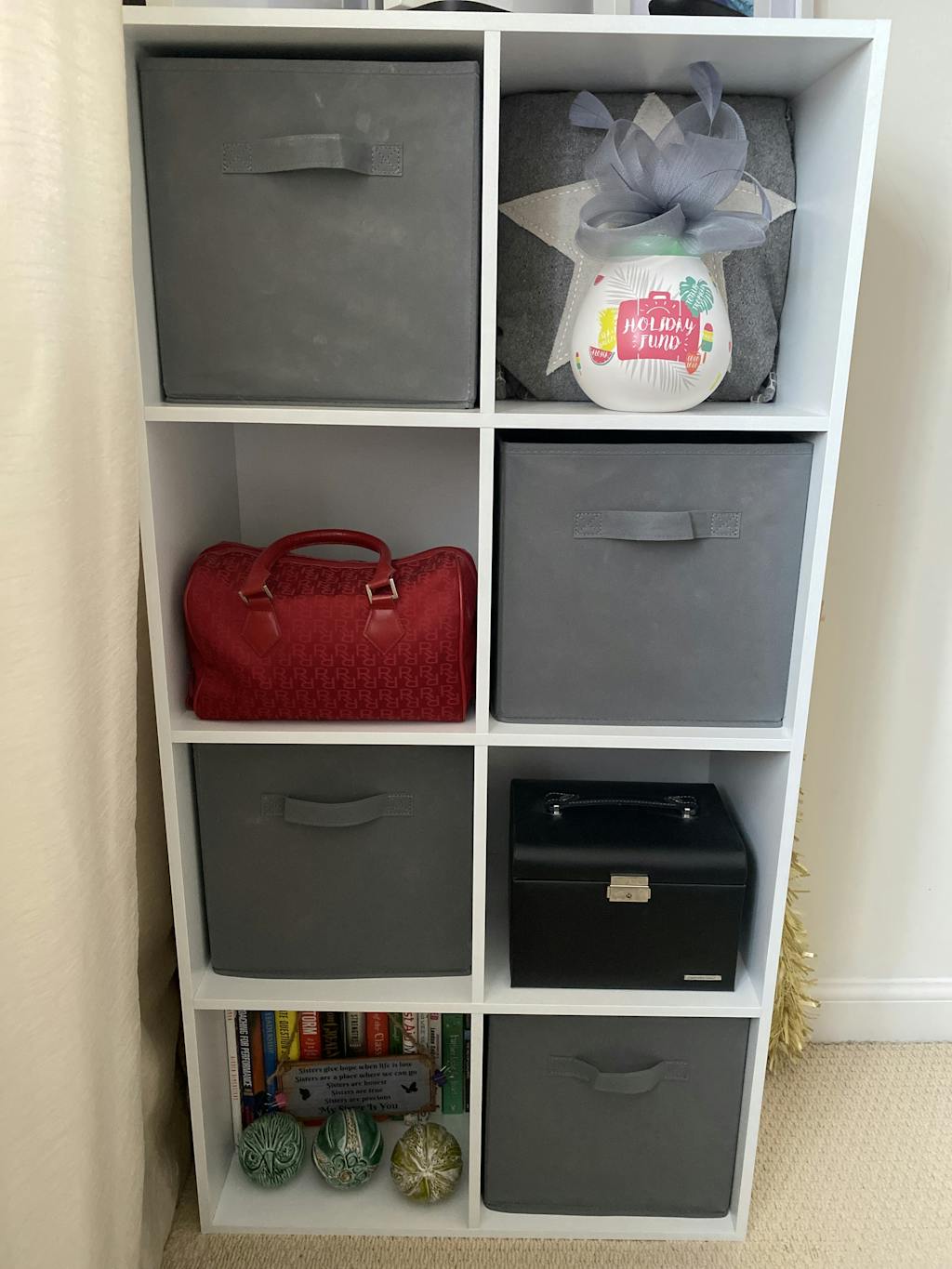 8 Cube Storage Unit in White & 4 Black Handled Box Drawers Laura James