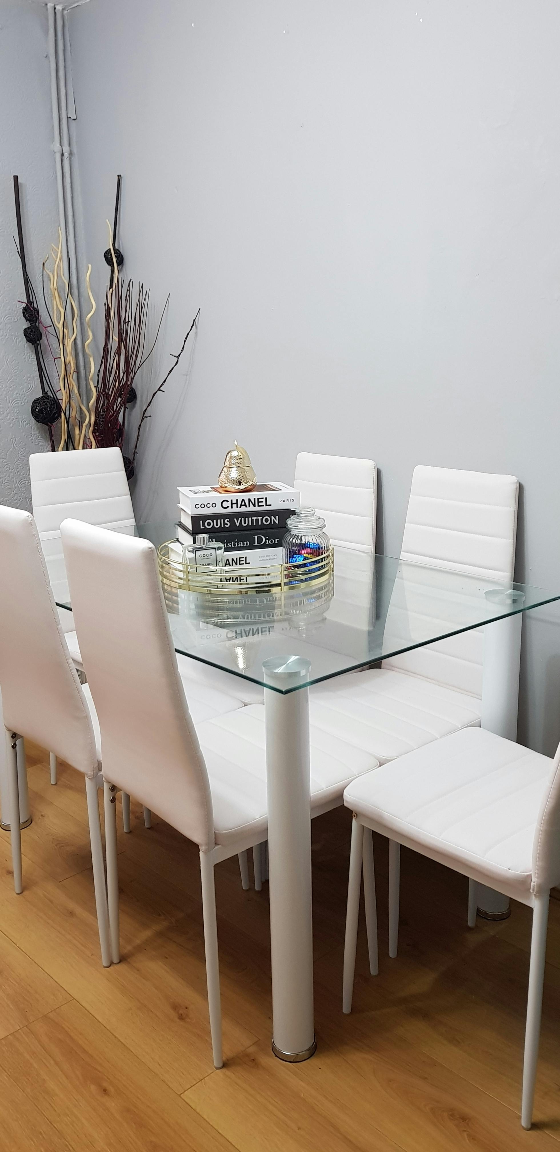 Anya glass dining table set 6 seater white Laura James