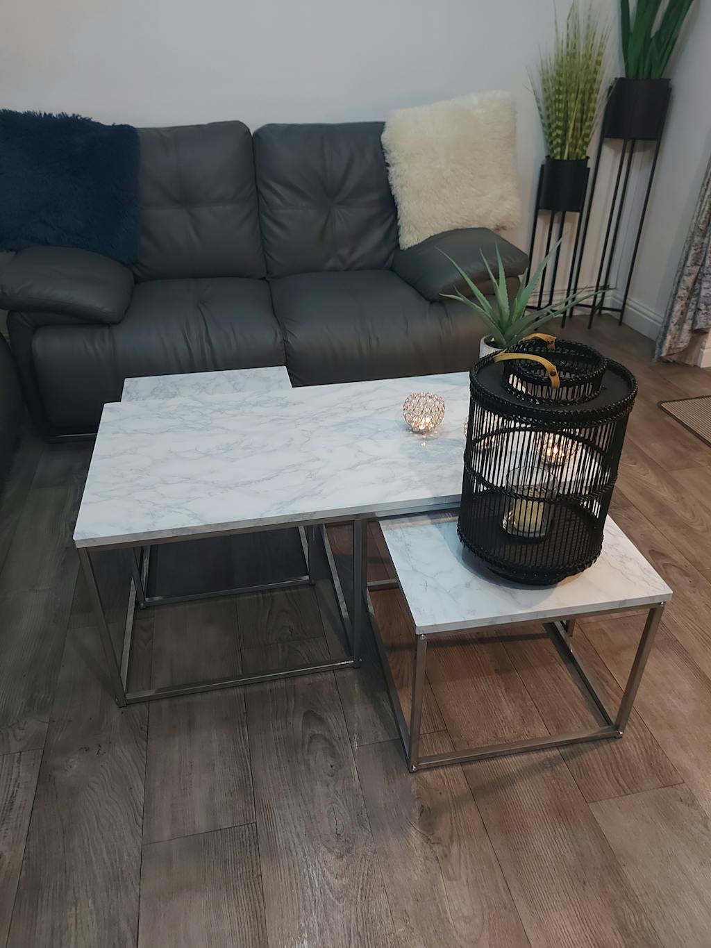 Jay coffee table and side table set marble effect and black Laura James