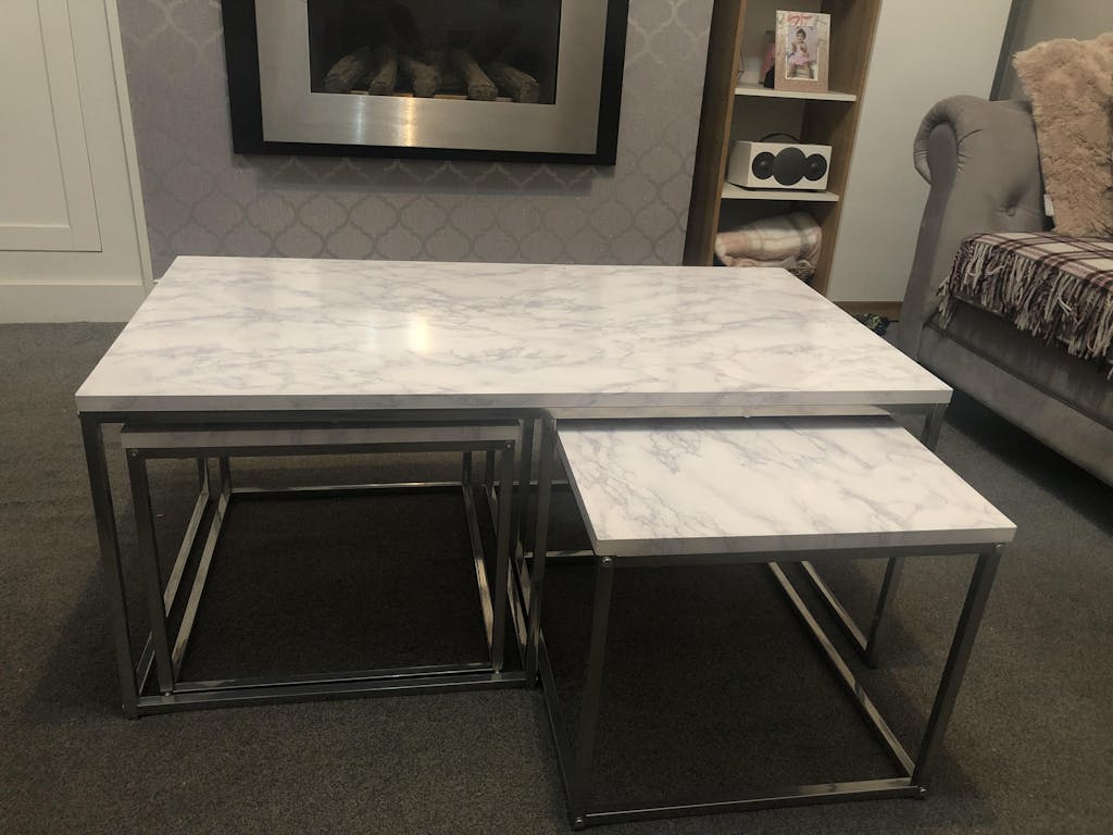 Jay coffee table and side table set marble effect and black Laura James