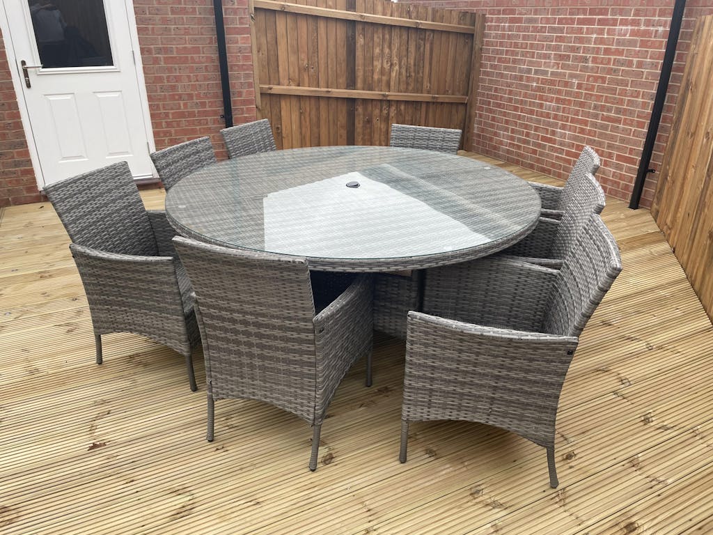 Kemble 8 Seater Rattan Dining Table Set in Black Rattan Garden Furni