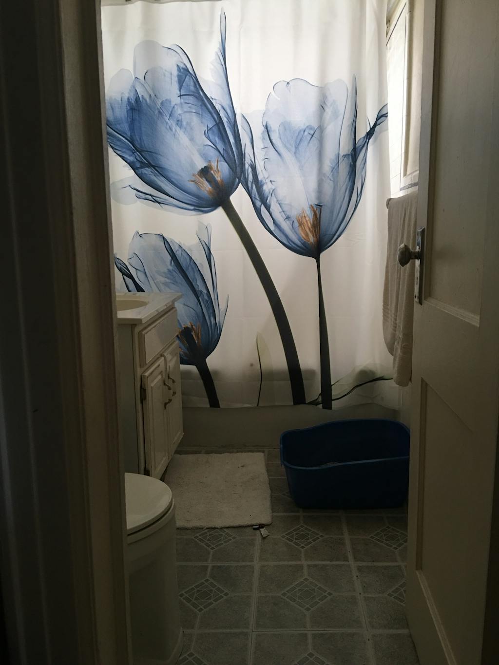 Blue Tulip Trio XRay Flowers Shower Curtain Laural Home