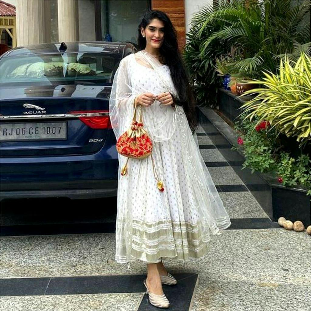 georgette white anarkali